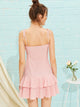Gathered Front Ruffle Hem Knot Strap Dress