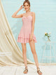 Gathered Front Ruffle Hem Knot Strap Dress