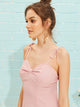 Gathered Front Ruffle Hem Knot Strap Dress