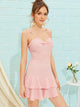 Gathered Front Ruffle Hem Knot Strap Dress