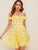 Polka Dot Shirred Back Ruffle Bardot Flare Dress