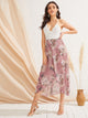 Criss-cross Tie Back Floral Print Guipure Lace Dress