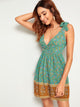 Tribal Ditsy Floral Plunging Neck Backless Slip Dress