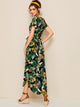 Floral & Tropical Print Belted Slip Hem Dress