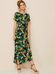 Floral & Tropical Print Belted Slip Hem Dress