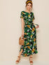 Floral & Tropical Print Belted Slip Hem Dress
