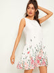 Flower & Leaf Print Trapeze Dress