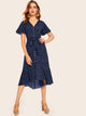 Ruffle Hem Polka Dot Belted Tea Dress