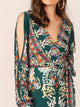 Tribal Print Split Sleeve Wrap Belted Fishtail Dress