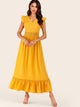 Lace Panel Ruffle Hem Dress