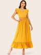 Lace Panel Ruffle Hem Dress