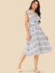 Lace Up Back Striped Dress
