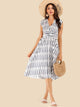 Lace Up Back Striped Dress