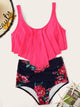 Floral Hanky Hem Top With High Waist Bikini Set