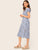 Knot Frill Trim Split Hem Shirred Dress