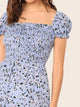 Knot Frill Trim Split Hem Shirred Dress