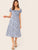 Knot Frill Trim Split Hem Shirred Dress