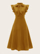  Solid Ruffle Armhole Fit and Flare Dress