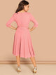 Scallop Trim Belted Flare Dress