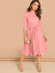 Scallop Trim Belted Flare Dress