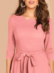 Scallop Trim Belted Flare Dress