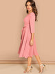 Scallop Trim Belted Flare Dress