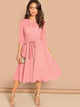Scallop Trim Belted Flare Dress