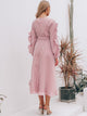 Simplee Surplice Neck Ruffle Trim Striped Dress