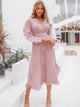 Simplee Surplice Neck Ruffle Trim Striped Dress