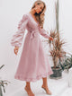 Simplee Surplice Neck Ruffle Trim Striped Dress