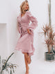 Simplee Surplice Neck Ruffle Trim Striped Dress