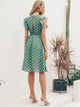 Simplee Polka-dot Print Ruffle Trim Belted Tea Dress