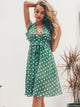 Simplee Polka-dot Print Ruffle Trim Belted Tea Dress
