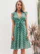 Simplee Polka-dot Print Ruffle Trim Belted Tea Dress