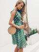 Simplee Polka-dot Print Ruffle Trim Belted Tea Dress