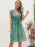 Simplee Polka-dot Print Ruffle Trim Belted Tea Dress