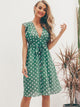 Simplee Polka-dot Print Ruffle Trim Belted Tea Dress