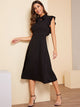  Solid Ruffle Armhole Fit and Flare Dress