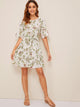 Floral Print Ruffle Hem Belted Dress