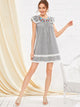 Lace Panel Embroidery Striped Babydoll Dress