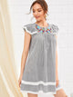 Lace Panel Embroidery Striped Babydoll Dress