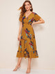 Floral Print Surplice Front Ruffle Hem Dress