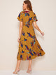 Floral Print Surplice Front Ruffle Hem Dress