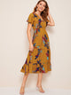 Floral Print Surplice Front Ruffle Hem Dress