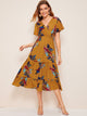 Floral Print Surplice Front Ruffle Hem Dress