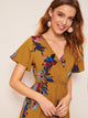 Floral Print Surplice Front Ruffle Hem Dress