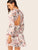 Surplice Neck Button Backless Ruffle Trim Flare Dress