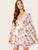 Surplice Neck Button Backless Ruffle Trim Flare Dress