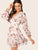 Surplice Neck Button Backless Ruffle Trim Flare Dress