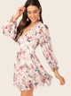 Surplice Neck Button Backless Ruffle Trim Flare Dress